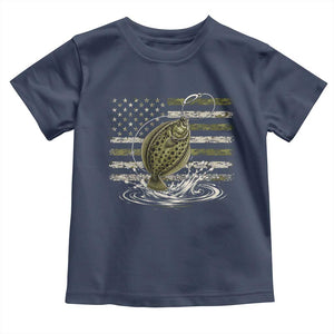 Flounder Fishing Camouflage American Flag Toddler T Shirt Patriotic Flatfish Angler Gift Saltwater Fishing Lovers