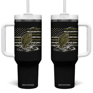 Flounder Fishing Camouflage American Flag Tumbler With Handle Patriotic Flatfish Angler Gift Saltwater Fishing Lovers