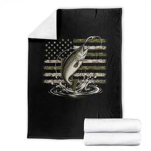 Camouflage American Flag Trout Fishing Throw Blanket Patriotic Saltwater Angler Gift Sea Fishing Lovers
