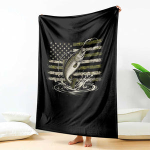 Camouflage American Flag Trout Fishing Throw Blanket Patriotic Saltwater Angler Gift Sea Fishing Lovers