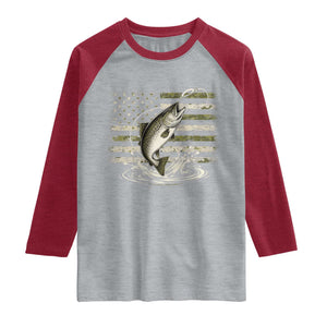 Camouflage American Flag Trout Fishing Raglan Shirt Patriotic Saltwater Angler Gift Sea Fishing Lovers