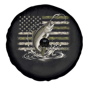 Camouflage American Flag Trout Fishing Spare Tire Cover Patriotic Saltwater Angler Gift Sea Fishing Lovers