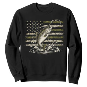 Camouflage American Flag Trout Fishing Sweatshirt Patriotic Saltwater Angler Gift Sea Fishing Lovers