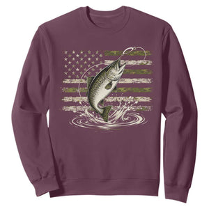 Camouflage American Flag Trout Fishing Sweatshirt Patriotic Saltwater Angler Gift Sea Fishing Lovers