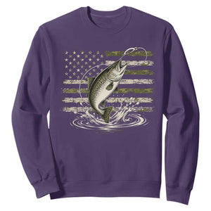 Camouflage American Flag Trout Fishing Sweatshirt Patriotic Saltwater Angler Gift Sea Fishing Lovers