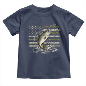 Camouflage American Flag Trout Fishing Toddler T Shirt Patriotic Saltwater Angler Gift Sea Fishing Lovers