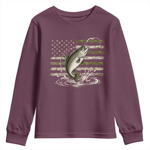 Camouflage American Flag Trout Fishing Youth Sweatshirt Patriotic Saltwater Angler Gift Sea Fishing Lovers