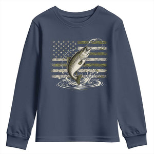 Camouflage American Flag Trout Fishing Youth Sweatshirt Patriotic Saltwater Angler Gift Sea Fishing Lovers