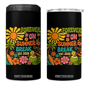 Retired Teacher Gift 4 in 1 Can Cooler Tumbler Forever On Summer Break Retirement 2026 Vintage Flower Graphic TS10 One Size: 16 oz Black Print Your Wear