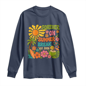 Retired Teacher Gift Long Sleeve Shirt Forever On Summer Break Retirement 2026 Vintage Flower Graphic TS10 Navy Print Your Wear