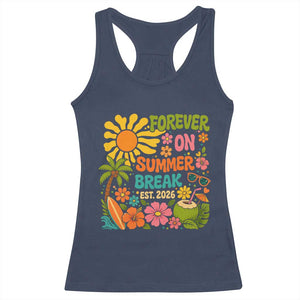 Retired Teacher Gift Racerback Tank Top Forever On Summer Break Retirement 2026 Vintage Flower Graphic TS10 Navy Print Your Wear