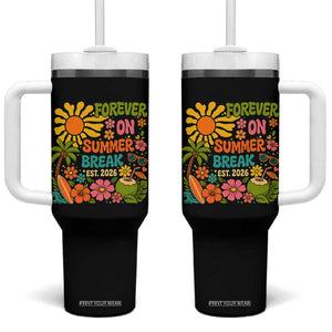 Retired Teacher Gift Tumbler With Handle Forever On Summer Break Retirement 2026 Vintage Flower Graphic TS10 One Size: 40 oz Black Print Your Wear