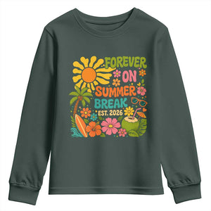 Retired Teacher Gift Youth Sweatshirt Forever On Summer Break Retirement 2026 Vintage Flower Graphic TS10 Dark Forest Green Print Your Wear