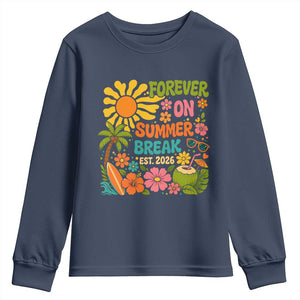 Retired Teacher Gift Youth Sweatshirt Forever On Summer Break Retirement 2026 Vintage Flower Graphic TS10 Navy Print Your Wear