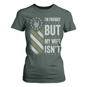 Im Friendly But My Wife Isnt Funny Husband T Shirt For Women Vintage American Flag