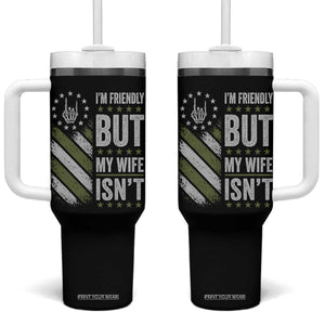 Im Friendly But My Wife Isnt Funny Husband Tumbler With Handle Vintage American Flag