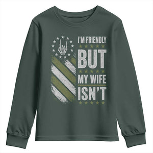 Im Friendly But My Wife Isnt Funny Husband Youth Sweatshirt Vintage American Flag