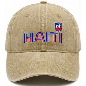 Haiti Flag Crest Washed Cotton Baseball Cap Haitian Pride National Heritage Patriotic Graphic