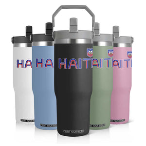 Haiti Flag Crest Flip Straw Tumbler Haitian Pride National Heritage Patriotic Graphic