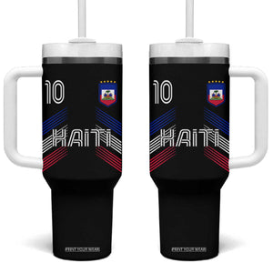 Haiti Soccer Tumbler With Handle Haitian Football Fan Pride National Team Support Graphic