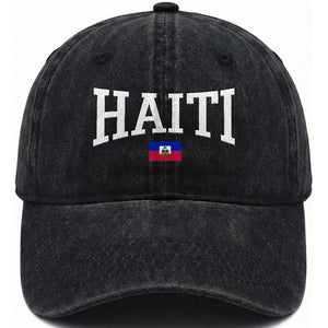 Haiti Haitian Flag Caribbean Souvenir Washed Cotton Baseball Cap Vintage Varsity Sports