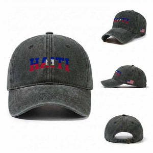 Vintage Haiti Washed Cotton Baseball Cap Varsity Haitian Flag Classic Haitian Pride College Style