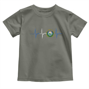 El Salvador Toddler T Shirt Vintage Salvadoran Flag Heartbeat Independence Day TS10 Military Green Print Your Wear