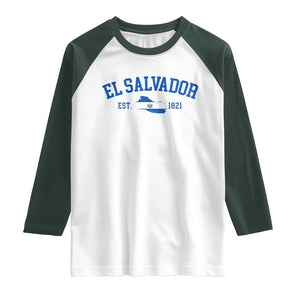 Vintage El Salvador Map Raglan Shirt Salvadoran Independence Day Jersey Letters TS10 White Dark Forest Green Print Your Wear