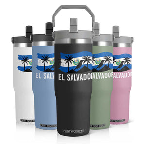 El Salvador Flag Flip Straw Tumbler Salvadoran Pride Torogoz Bird Palm Tree Volcano TS10 Print Your Wear