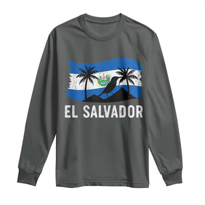 El Salvador Flag Long Sleeve Shirt Salvadoran Pride Torogoz Bird Palm Tree Volcano TS10 Dark Heather Print Your Wear