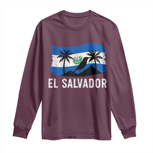 El Salvador Flag Long Sleeve Shirt Salvadoran Pride Torogoz Bird Palm Tree Volcano TS10 Maroon Print Your Wear