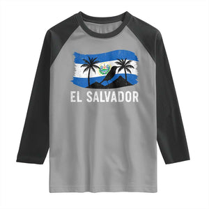 El Salvador Flag Raglan Shirt Salvadoran Pride Torogoz Bird Palm Tree Volcano TS10 Sport Gray Black Print Your Wear
