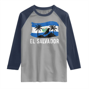 El Salvador Flag Raglan Shirt Salvadoran Pride Torogoz Bird Palm Tree Volcano TS10 Sport Gray Navy Print Your Wear