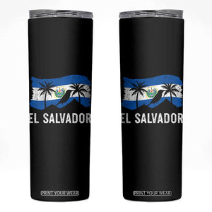 El Salvador Flag Skinny Tumbler Salvadoran Pride Torogoz Bird Palm Tree Volcano TS10 Black Print Your Wear