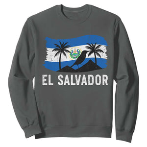 El Salvador Flag Sweatshirt Salvadoran Pride Torogoz Bird Palm Tree Volcano TS10 Dark Heather Print Your Wear