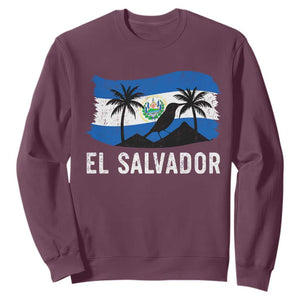 El Salvador Flag Sweatshirt Salvadoran Pride Torogoz Bird Palm Tree Volcano TS10 Maroon Print Your Wear