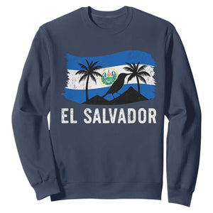 El Salvador Flag Sweatshirt Salvadoran Pride Torogoz Bird Palm Tree Volcano TS10 Navy Print Your Wear