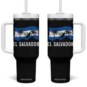 El Salvador Flag Tumbler With Handle Salvadoran Pride Torogoz Bird Palm Tree Volcano TS10 One Size: 40 oz Black Print Your Wear