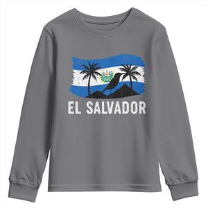 El Salvador Flag Youth Sweatshirt Salvadoran Pride Torogoz Bird Palm Tree Volcano TS10 Charcoal Print Your Wear