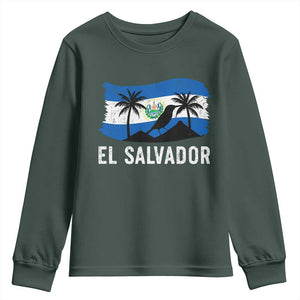 El Salvador Flag Youth Sweatshirt Salvadoran Pride Torogoz Bird Palm Tree Volcano TS10 Dark Forest Green Print Your Wear