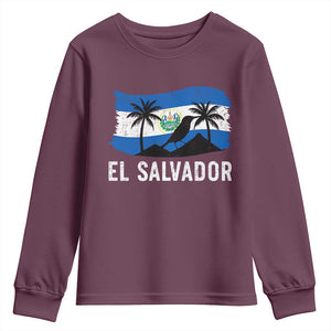 El Salvador Flag Youth Sweatshirt Salvadoran Pride Torogoz Bird Palm Tree Volcano TS10 Maroon Print Your Wear