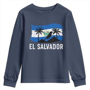 El Salvador Flag Youth Sweatshirt Salvadoran Pride Torogoz Bird Palm Tree Volcano TS10 Navy Print Your Wear