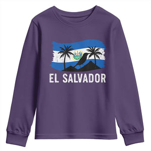 El Salvador Flag Youth Sweatshirt Salvadoran Pride Torogoz Bird Palm Tree Volcano TS10 Purple Print Your Wear