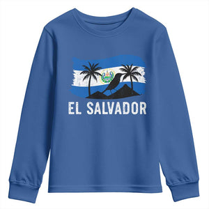 El Salvador Flag Youth Sweatshirt Salvadoran Pride Torogoz Bird Palm Tree Volcano TS10 Royal Blue Print Your Wear