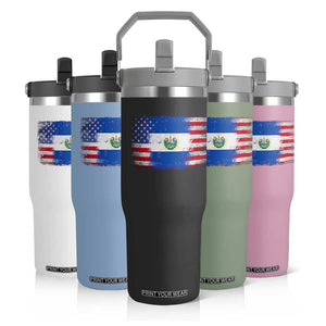 El Salvador American Flag Flip Straw Tumbler Distressed Grunge USA Salvadoran Pride TS10 Print Your Wear