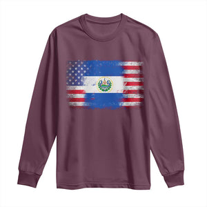 El Salvador American Flag Long Sleeve Shirt Distressed Grunge USA Salvadoran Pride TS10 Maroon Print Your Wear