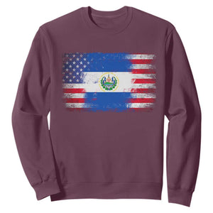 El Salvador American Flag Sweatshirt Distressed Grunge USA Salvadoran Pride TS10 Maroon Print Your Wear