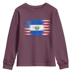 El Salvador American Flag Youth Sweatshirt Distressed Grunge USA Salvadoran Pride TS10 Maroon Print Your Wear