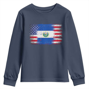 El Salvador American Flag Youth Sweatshirt Distressed Grunge USA Salvadoran Pride TS10 Navy Print Your Wear