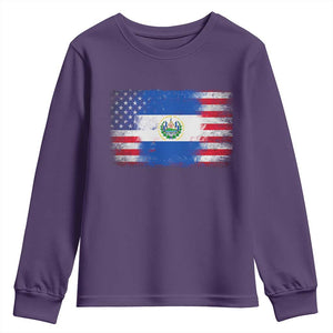 El Salvador American Flag Youth Sweatshirt Distressed Grunge USA Salvadoran Pride TS10 Purple Print Your Wear